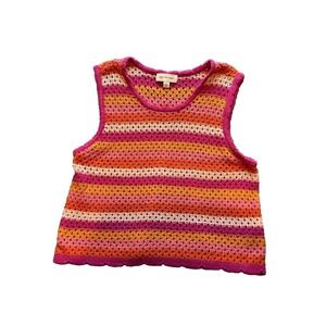 Free‎ Assembly Sweater Womens Large Pink Orange Striped Crochet Knit Sleeveless